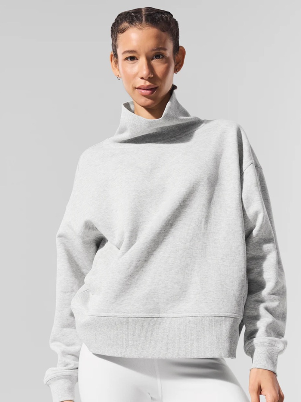 Alo Yoga - Hazy Mock Neck Pullover in XS / Athletic Heather Grey